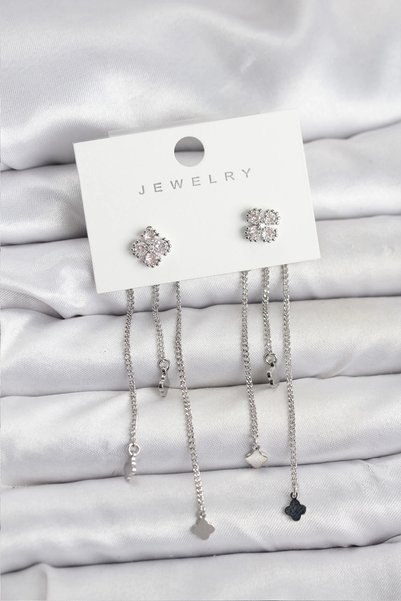 Livenda Brass Silver Color Clover Model Dangle Women's Earrings Tj-Bkp11454