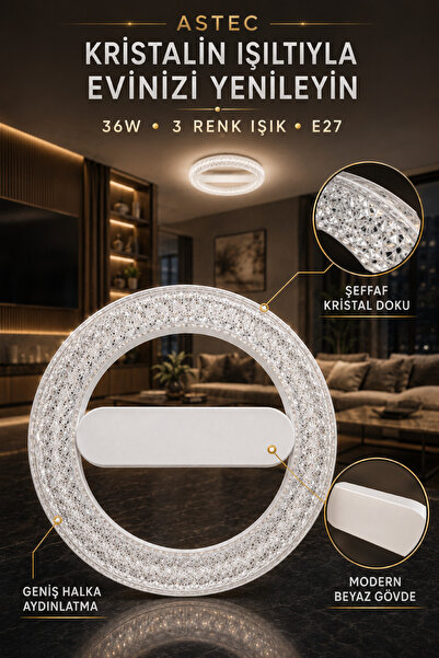 ASTEC Kristal Simit 36W LED Ampul E27 Duylu 3 Renk Işık 3000K 4000K 6500K Dekoratif Aydınlatma Kolay Takılır