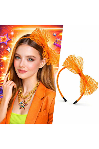 Livenda 80S 90S Neon Orange Lace Crown with Bow