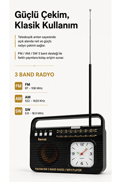 ULTRATEKNO MD-502BT Analog Saatli Bluetooth Şarjlı Radyo