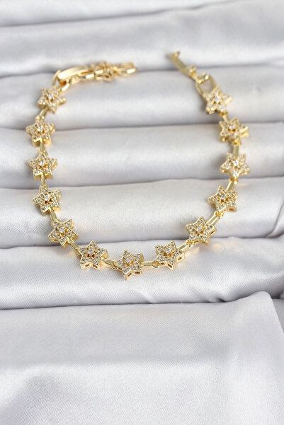 Livenda Brass Gold Color Zircon Stone Row Star Model Women's Bracelet Tj-Bb8493