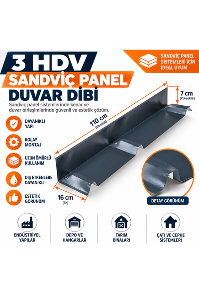 Genel Markalar SANDVİÇ PANEL 3 HDV DUVAR DİBİ SACI ANTRASİT RENK AKSESUARI