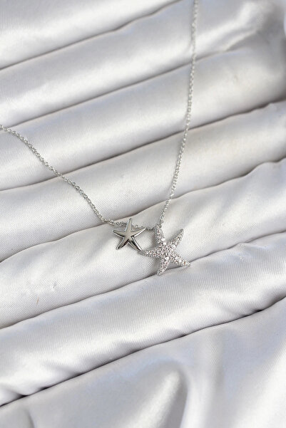 Livenda Brass Silver Color Minimal Star Model Women's Necklace Tj-Bko11146
