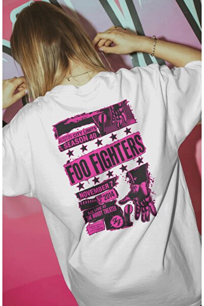 SEVBANO Tricou premium oversize unisex cu imprimeu Foo Fighters Rock Metal Mu...