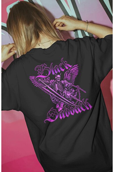 SEVBANO Tricou premium oversize unisex cu imprimeu Black Sabbath Rock Metal M...