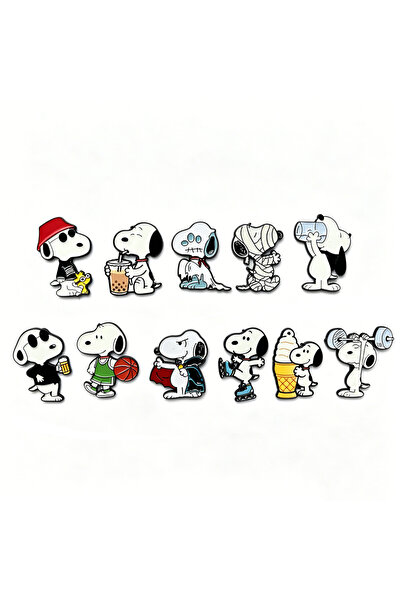 BANDAI 11pcs Brooches 8/10/11pcs Cute Snoopy Enamel Pins Set Cartoon Puppy Do...