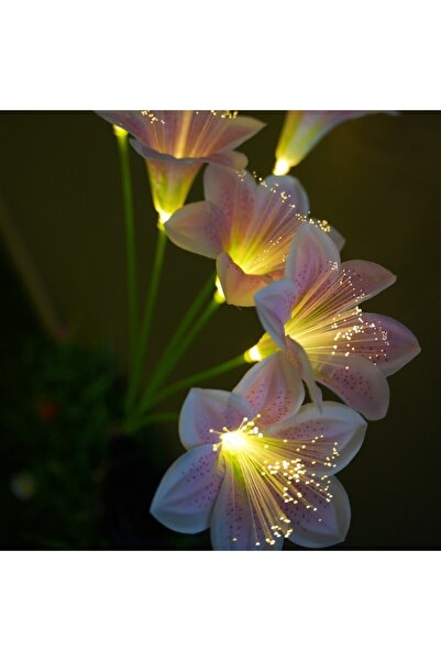 Choice 1PC 6Heads Light pink Solar Powered Lily Flower Stake Lights, Fiber Op...