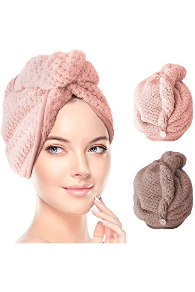 Choice Pink 1PCS Hair Towel Wrap,Hair Drying Towel with Button, Microfiber Ha...