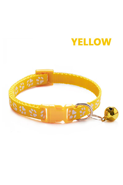 Choice Yellow 1/5Pcs Adjustable Footprint Pet Collar with Bell, Cute Soft Nec...