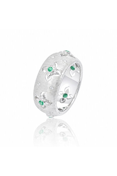 Generic Brand Vintage Floral Brushed Emerald Wide Band Ring