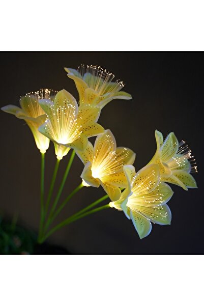 Choice 1PC 6Heads Yellow Solar Powered Lily Flower Stake Lights, Fiber Optic ...