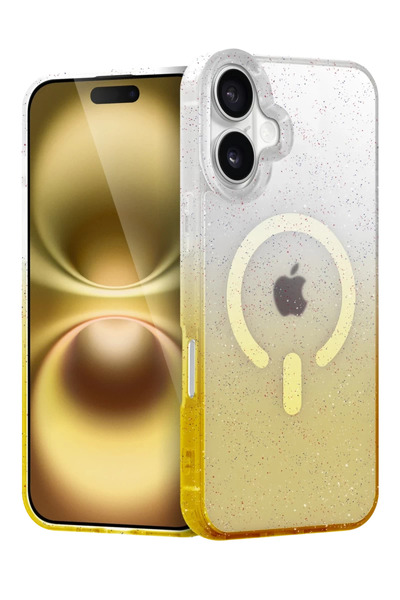 Bezos Apple iPhone 16 Plus Compatible Pummel Shiny Magsafe Cover - Gold