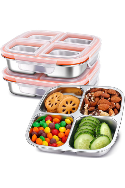 Generic Brand Set of 3 snack boxes, lunch boxes, 4 compartments, stainless st...