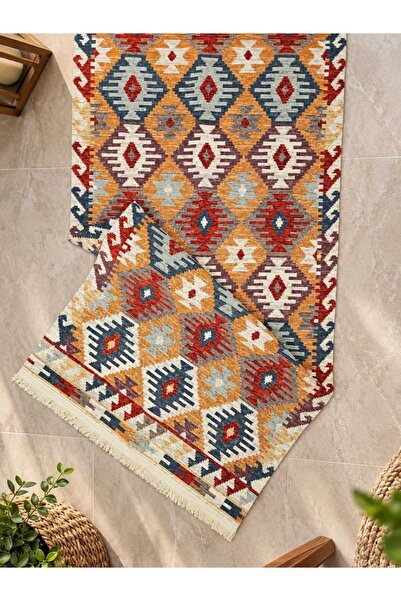 Safir Kilim Safir Şönil Çift Taraflı Etnik Desenli Kilim – Renkli Özel Tasarı...
