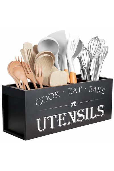 Generic Brand Kitchen utensil holder, organizer, cutlery holder, wood, black