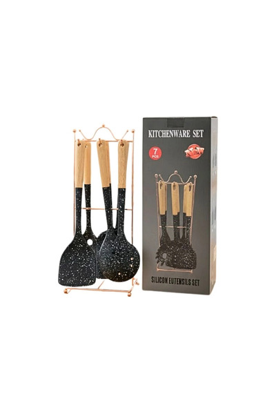 Hobibahçem 7 Piece Silicone Kitchen Set with Wooden Handles