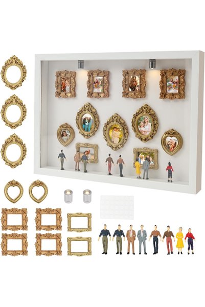 Generic Brand DIY mini museum set, vintage LED photo frames, 11 gold frames a...