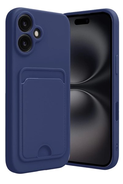 Bezos حافظة سيليكون متوافقة مع هاتف Apple iPhone 16 مع بطاقة عمل كيلفن - أزرق...