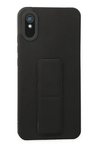 Bezos حافظة متوافقة مع هاتف Xiaomi Redmi 9A من السيليكون مع حامل ميجا - أسود