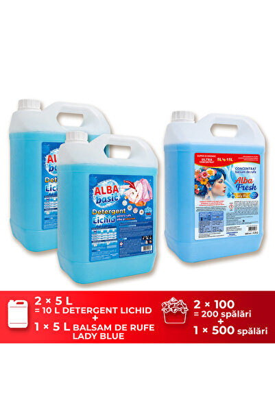 ALBA BASIC Πακέτο 3x5 λίτρα / 2x Βασικό λευκό υγρό απορρυπαντικό + Λευκό οδυν...