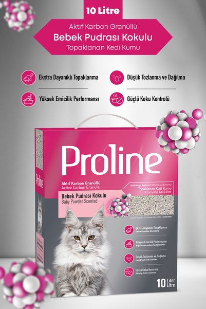 Proline AKTİF KARBON GRANÜLLÜ BEBEK PUDRA KOKULU BENTONİT KEDİ KUMU 10 LT