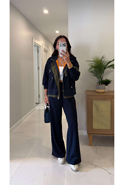 BİRCANÇİL Lersan Navy Blue Garnished Hooded Set