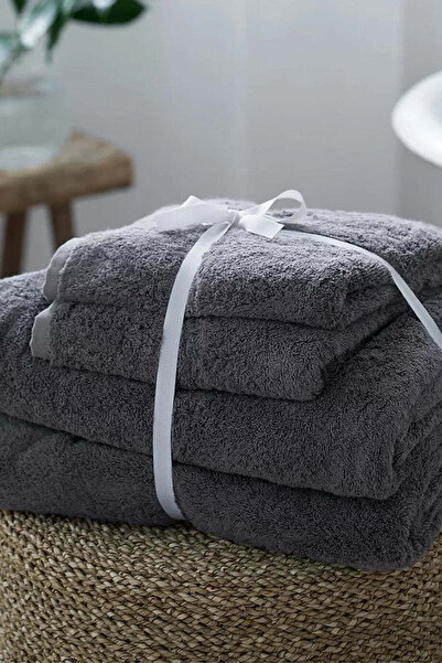 THE WHITE COMPANY طقم مناشف حمام من القطن الخالص 100% مكون من 4 قطع - رمادي غامق