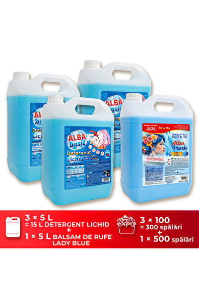 ALBA BASIC PAK 4 X 5lt / 3 x Detergent lichid rufe Blue + Balsam rufe Lady Blue