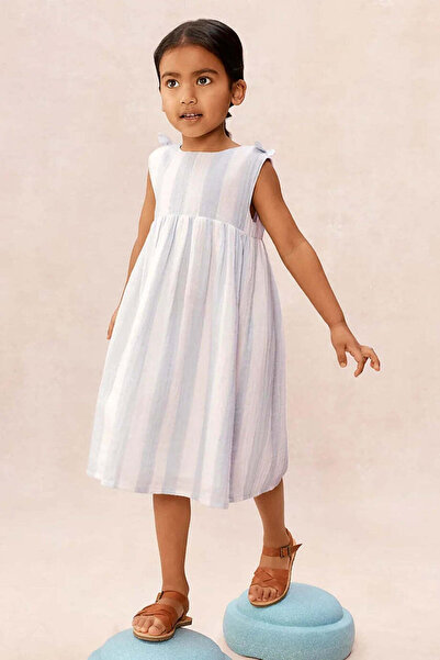 THE WHITE COMPANY Organic Cotton Striped Shoulder Tie Baby Girl Dress - Blue ...