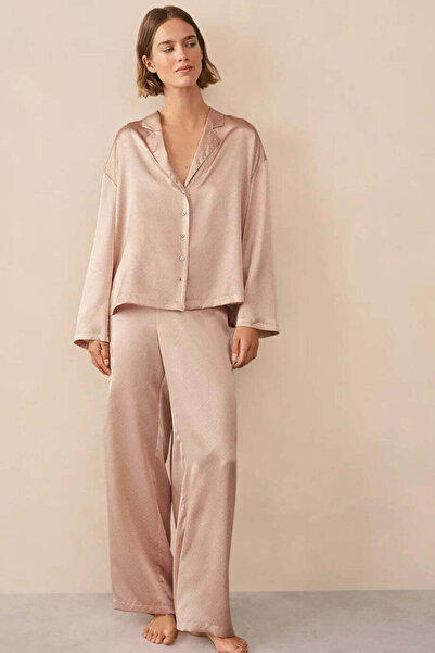 THE WHITE COMPANY Pure Silk Polka Dot Off-Shoulder Women's Pajama Set - Pink, XL