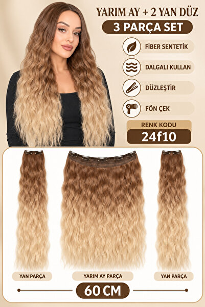 Suzan Peruk Yarımay Çıtçıt 3 parça tam set-Örgü Afro Dalgasına sahiptir-Çok y...