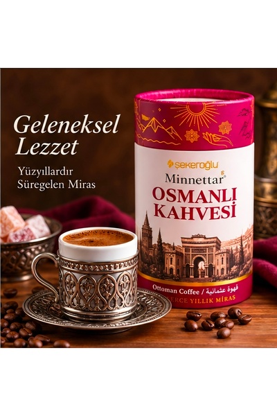 Minnettar Osmanlı Kahvesi Özel Tasarım Silindir Kutu - Binlerce Yıllık Miras Geleneksel Harman