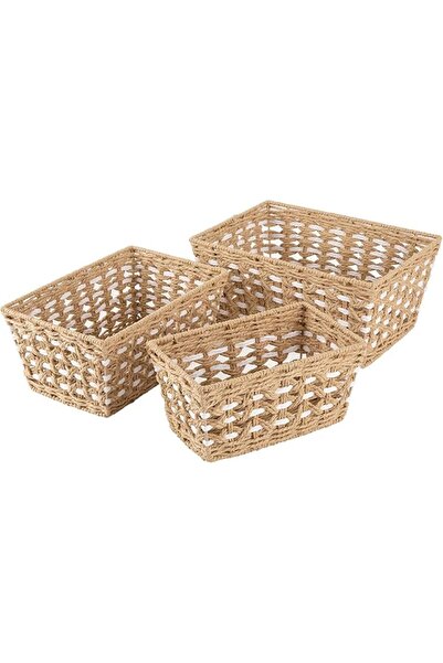 GENERAL Set of 3 Storage Baskets,Paper Rope Shelf Baskets, Storage Cubes Orga...