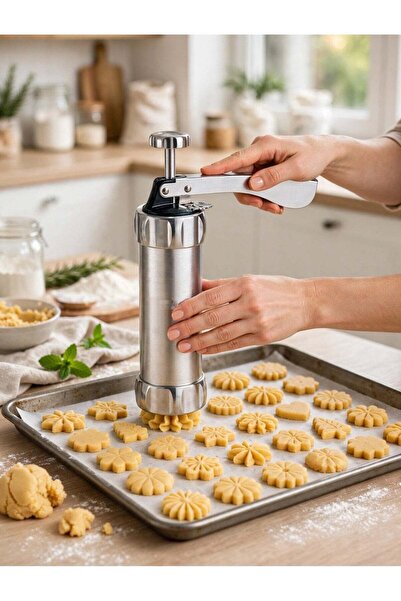 DubaiGallery Aluminum Cookie Press Biscuit Maker with 20 Different Shapes, Ma...