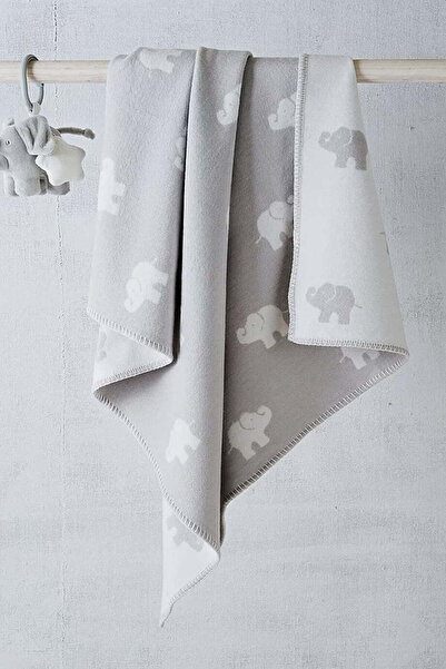 THE WHITE COMPANY Elephant Patterned Cotton Baby Blanket - Gray