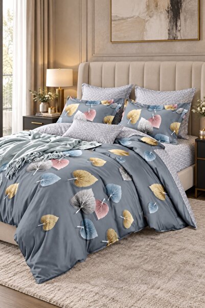 FrasinHome Lenjerie de pat dublu 180x200cm, cu elastic, finet gros 4 piese, m...