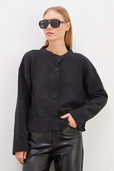 Fulla Moda Buttoned Knitwear Cardigan with Side Slits