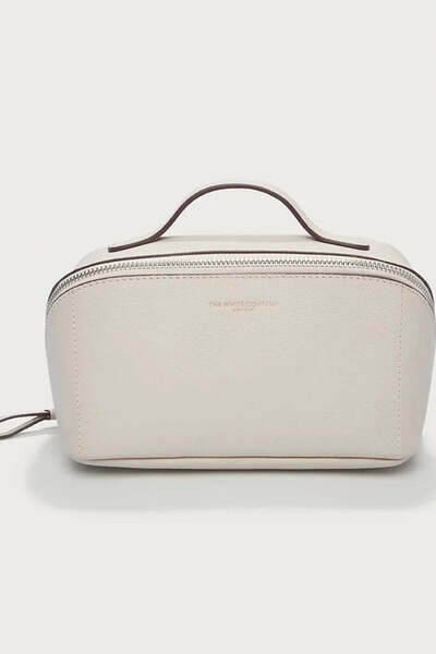 THE WHITE COMPANY Saffiano Leather Foldable Mini Makeup Bag - Cream