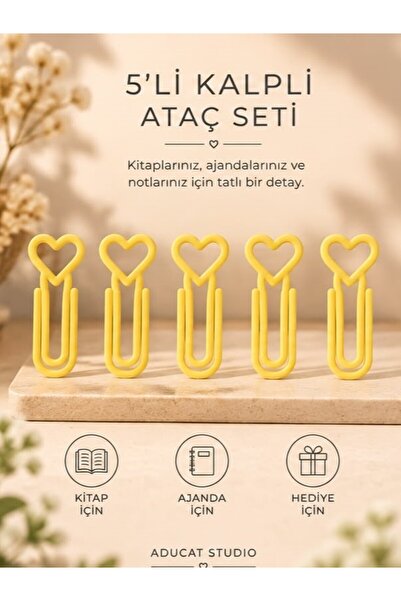 ADUCAT STUDIO 5’li Kalpli Ataç Seti – Kitap Ayracı, Ajanda ve Planner Klipsi