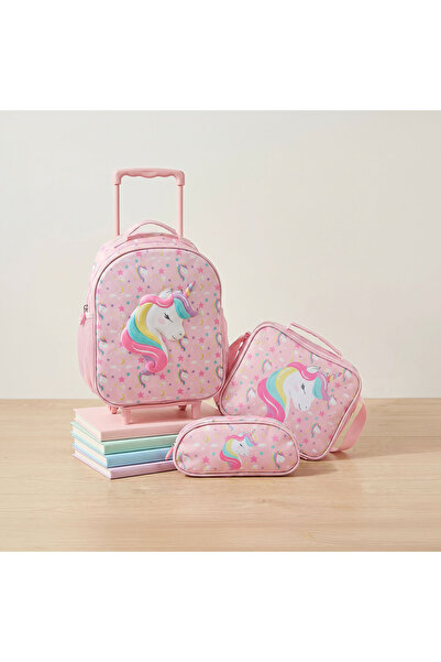 Juniors Unicorn Print 3-Piece Trolley Bag Set for Girls 5-8 Years with Lunch ...
