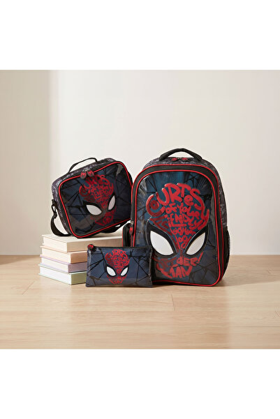 SPIDERMAN Spider-Man Print 3-Piece School Bag Set for Boys 5-8 Years with Lun...