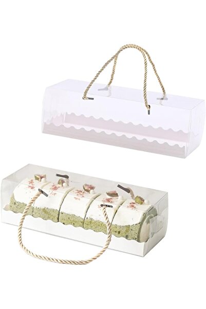 GENERAL Set of 10 Large Transparent Rectangular Cake Boxes with Handle for Bi...