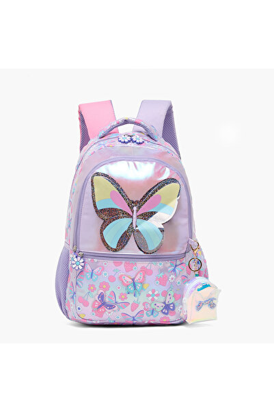 Juniors Butterfly Print Backpack for Girls 5-8 Years with Detachable Pouch - ...