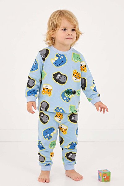 Riccotarz Baby Boy Crew Neck Elasticized Ankles Monkey and Lion Printed Blue ...