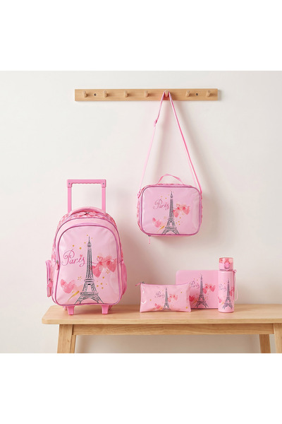 Juniors Paris Print 5-Piece School Trolley Bag Set for Girls 5-8 Years with L...