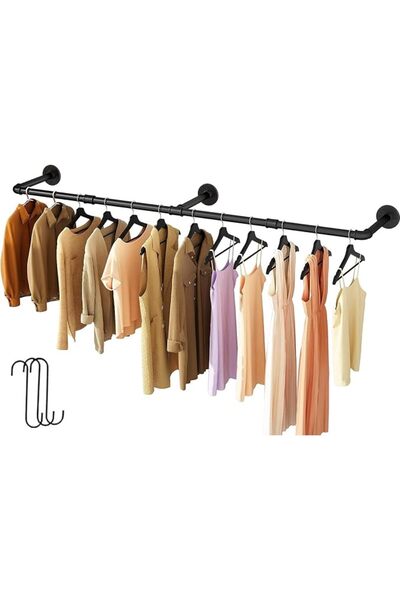 EOGILY Wall Mounted Clothes Rack, 72.5in Industrial Pipe Clothes Rod Hanging ...