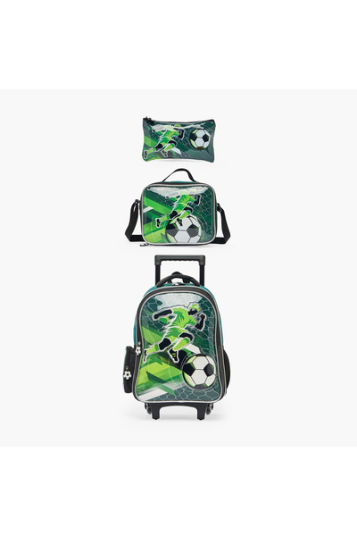 Juniors Football 3-Piece School Trolley Bag Set for Boys 5-8 Years with Penci...