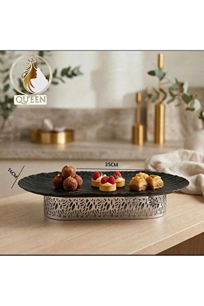 Generic طقم صواني تقديم الكيك والحلويات صينيه فاخر وانيق مكون من - 3 قطع من كوين