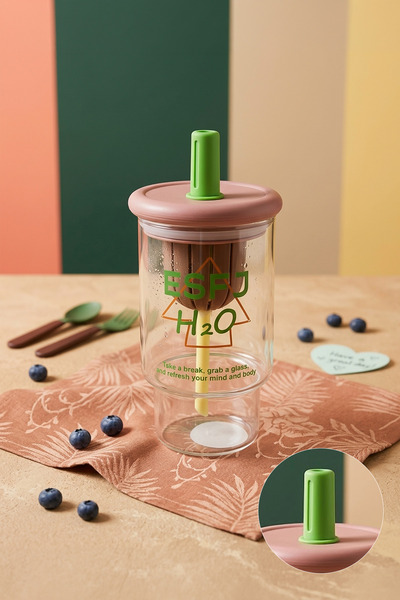 Kitchen Life 710 ml Borosilikat Cam Pipetli Sızdırmaz Meyve Hazneli Detoks Suluk