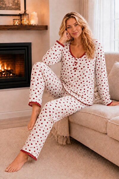 ELİTOL Raporlu Viscose Lace Long Sleeve Patterned Pajama Set